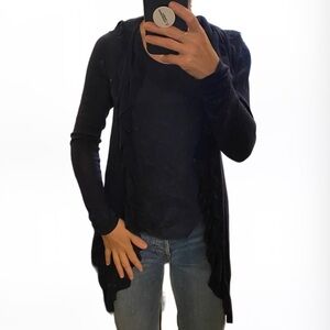 ANN TAYLOR RUFFLE NAVY OPEN CARDIGAN. Silk & cotton. Size S. Very good condition